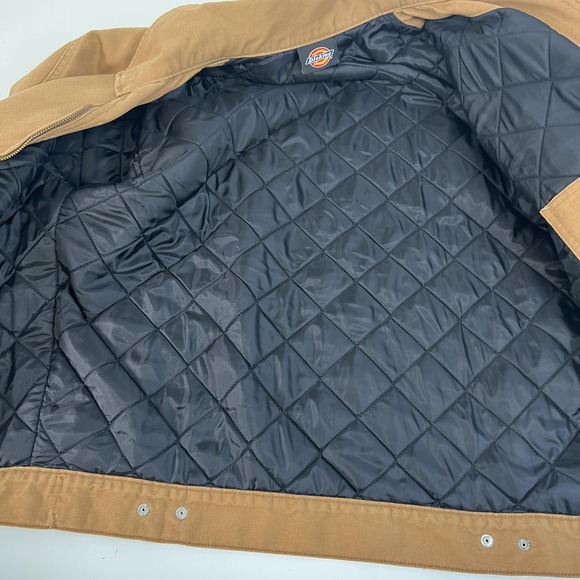 Dickies Jacket Mens XL Brown Quilted Lined Duck Canvas Zip Work Coat - Picture 3 of 14